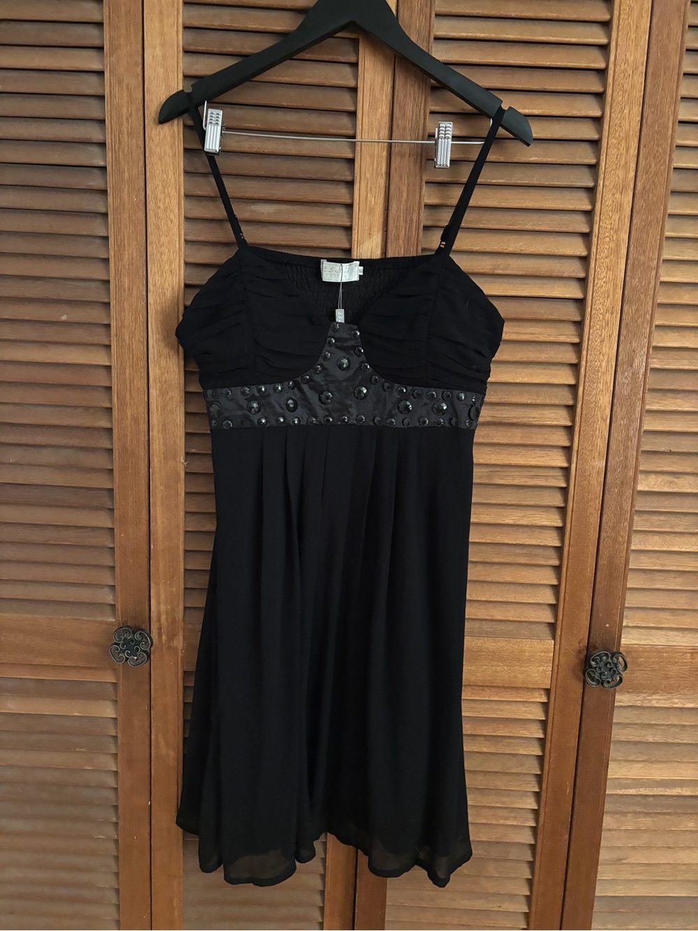Elsa Black Beaded Midi Dress with Spaghetti Straps size XL